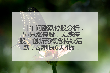 午间涨跌停股分析：55只涨停股，无跌停股，创新药概念持续活跃，昂利康6天4板，众生药业2连板